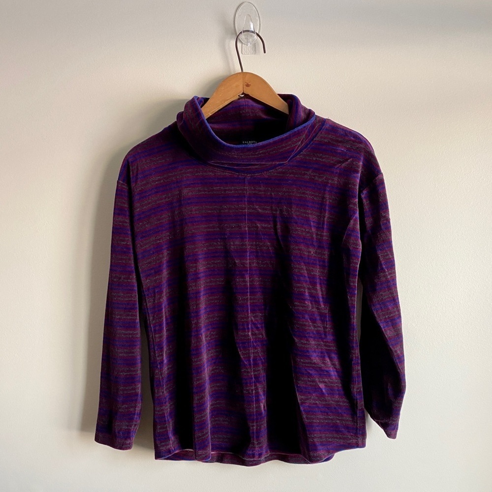 Talbots Luxe Velour Cowlneck Candy Cane Stripe Pullover Top - Picture 3 of 4